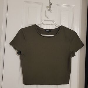 Tatoo Khaki Ribbed Crop Top Size M